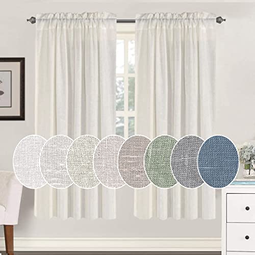 Natural Linen Blended Curtains Light Filtering Rod Pocket Sheer Curtains