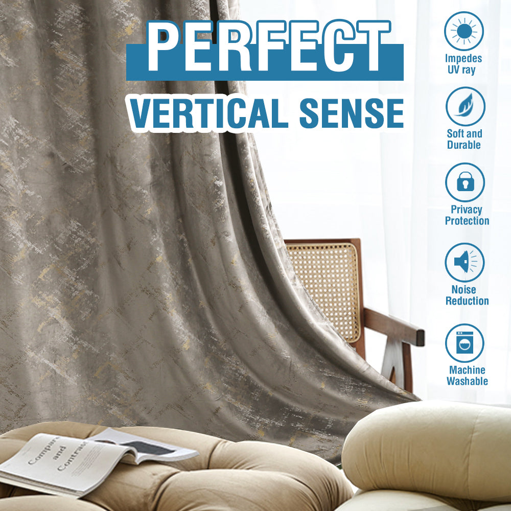 Foil Print Soft Luxury Velvet Curtain