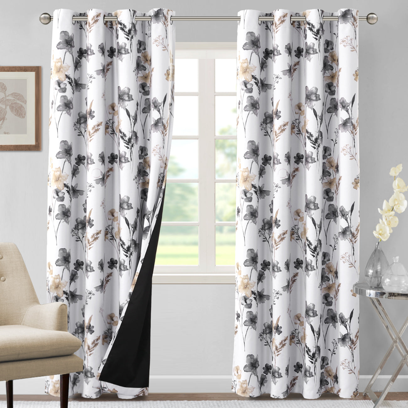 100% Blackout Printed Floral Curtains