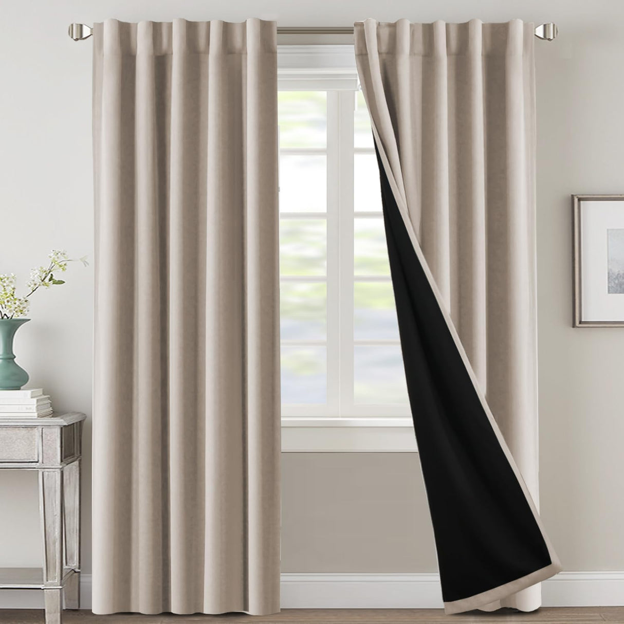 H.VERSAILTEX 100% Blackout Curtains for Bedroom with Black Liner Full Room Darkening Back Tab Rod Pocket 2 Panels