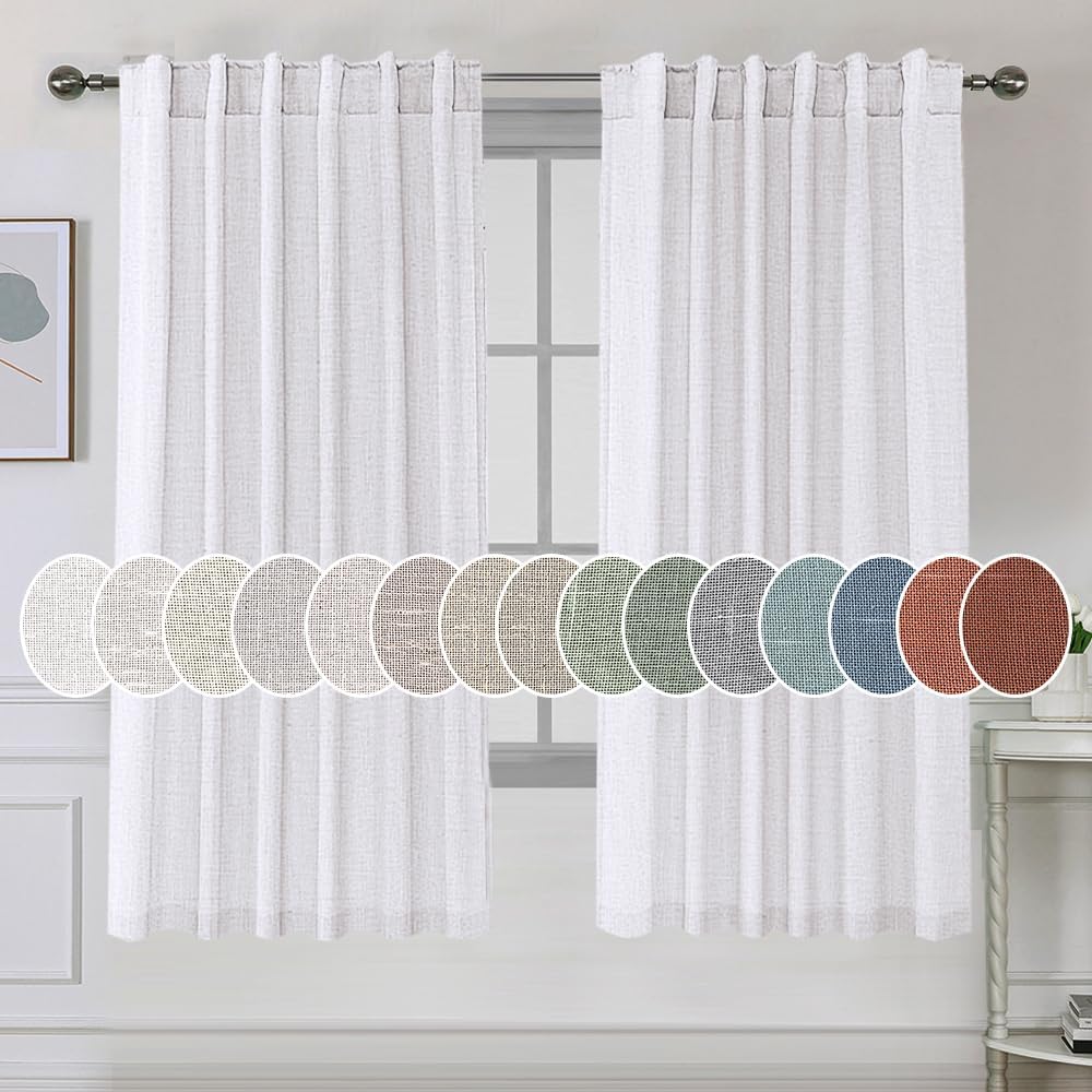 Natural Linen Tab Loop Pocket Semi Sheer Light Filtering Curtains