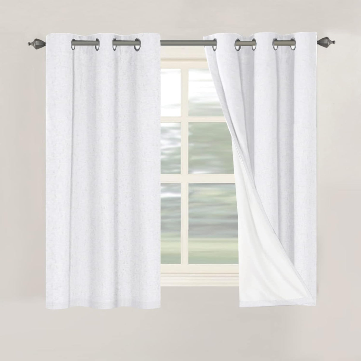 Linen Blackout Thermal Insulated  White Liner Grommet Top Curtains