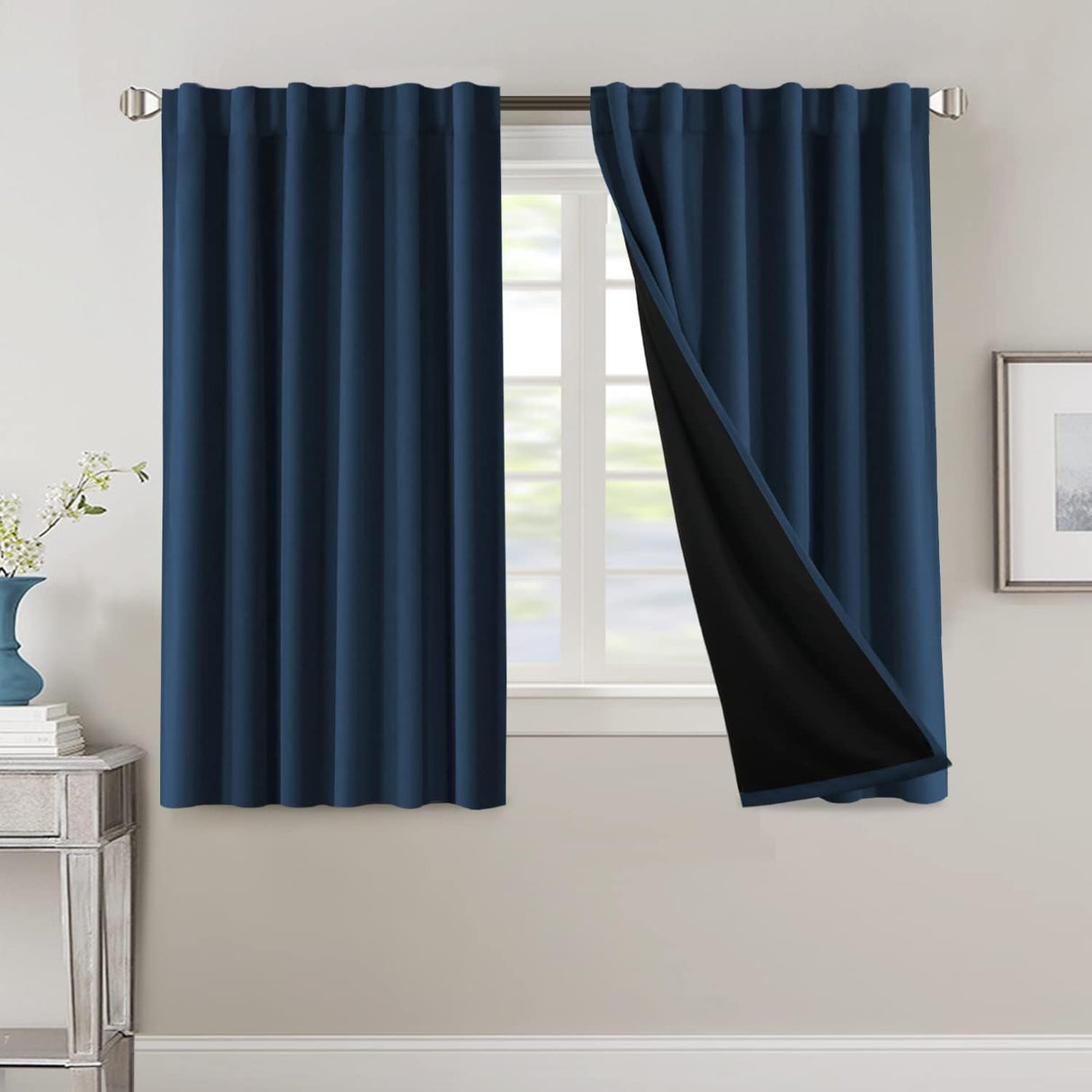 H.VERSAILTEX 100% Blackout Curtains for Bedroom with Black Liner Full Room Darkening Back Tab Rod Pocket 2 Panels