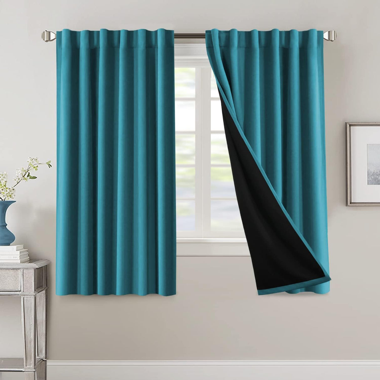 H.VERSAILTEX 100% Blackout Curtains for Bedroom with Black Liner Full Room Darkening Back Tab Rod Pocket 2 Panels