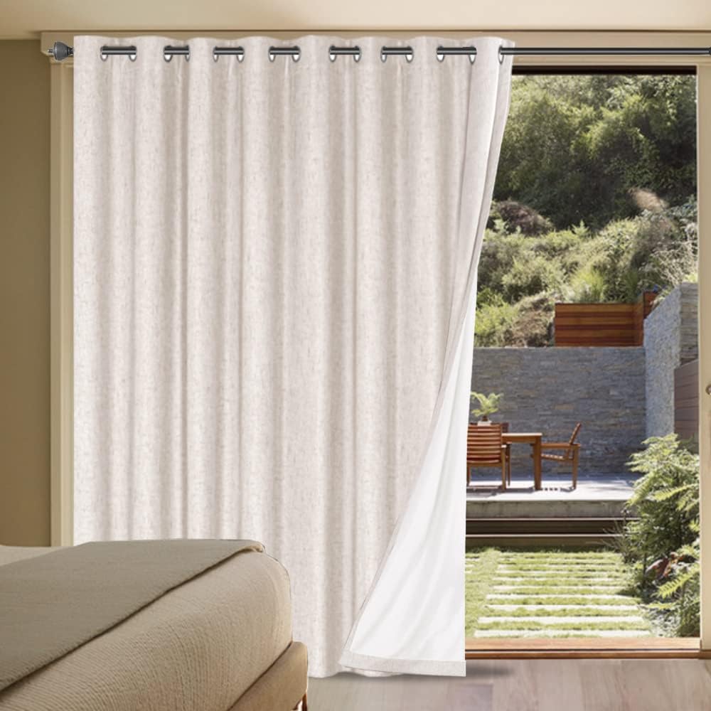 Durable Thick Textured Linen Look 100% Blackout Patio Door Grommet Curtain One Panel