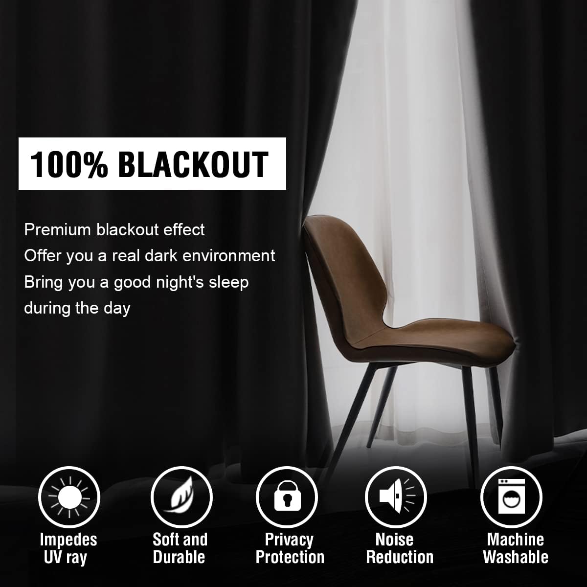 H.VERSAILTEX 100% Blackout Curtains for Bedroom with Black Liner Full Room Darkening Back Tab Rod Pocket 2 Panels