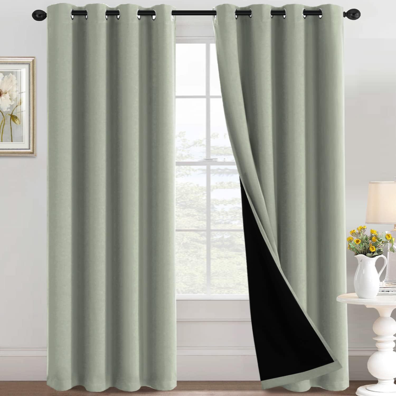 100% Blackout Black Liners Grommet Solid Color Curtains