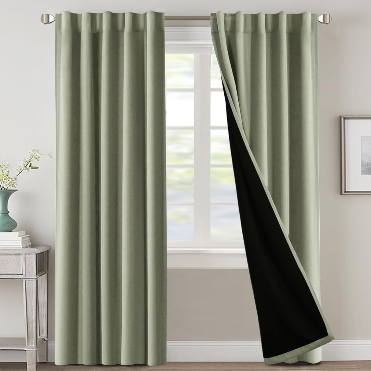 H.VERSAILTEX 100% Blackout Curtains for Bedroom with Black Liner Full Room Darkening Back Tab Rod Pocket 2 Panels