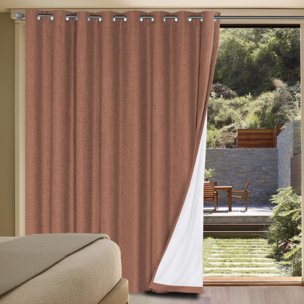 Durable Thick Textured Linen Look 100% Blackout Patio Door Grommet Curtain One Panel