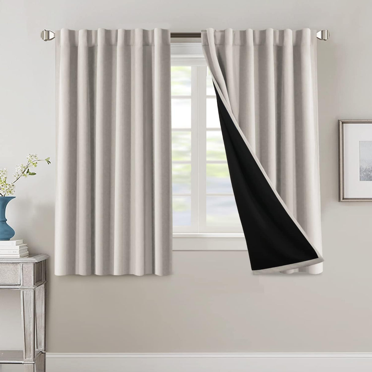 H.VERSAILTEX 100% Blackout Curtains for Bedroom with Black Liner Full Room Darkening Back Tab Rod Pocket 2 Panels