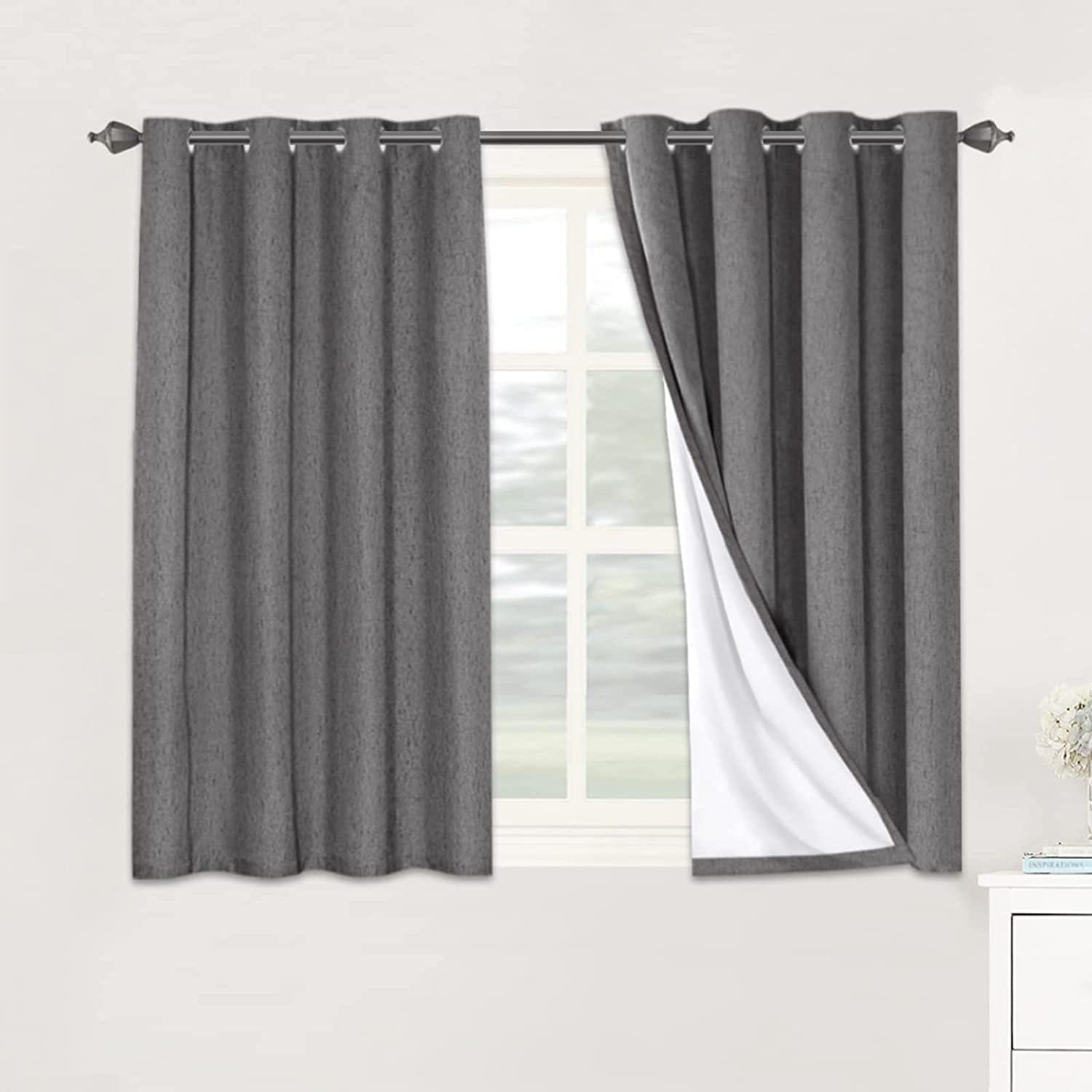 Linen Blackout Thermal Insulated  White Liner Grommet Top Curtains