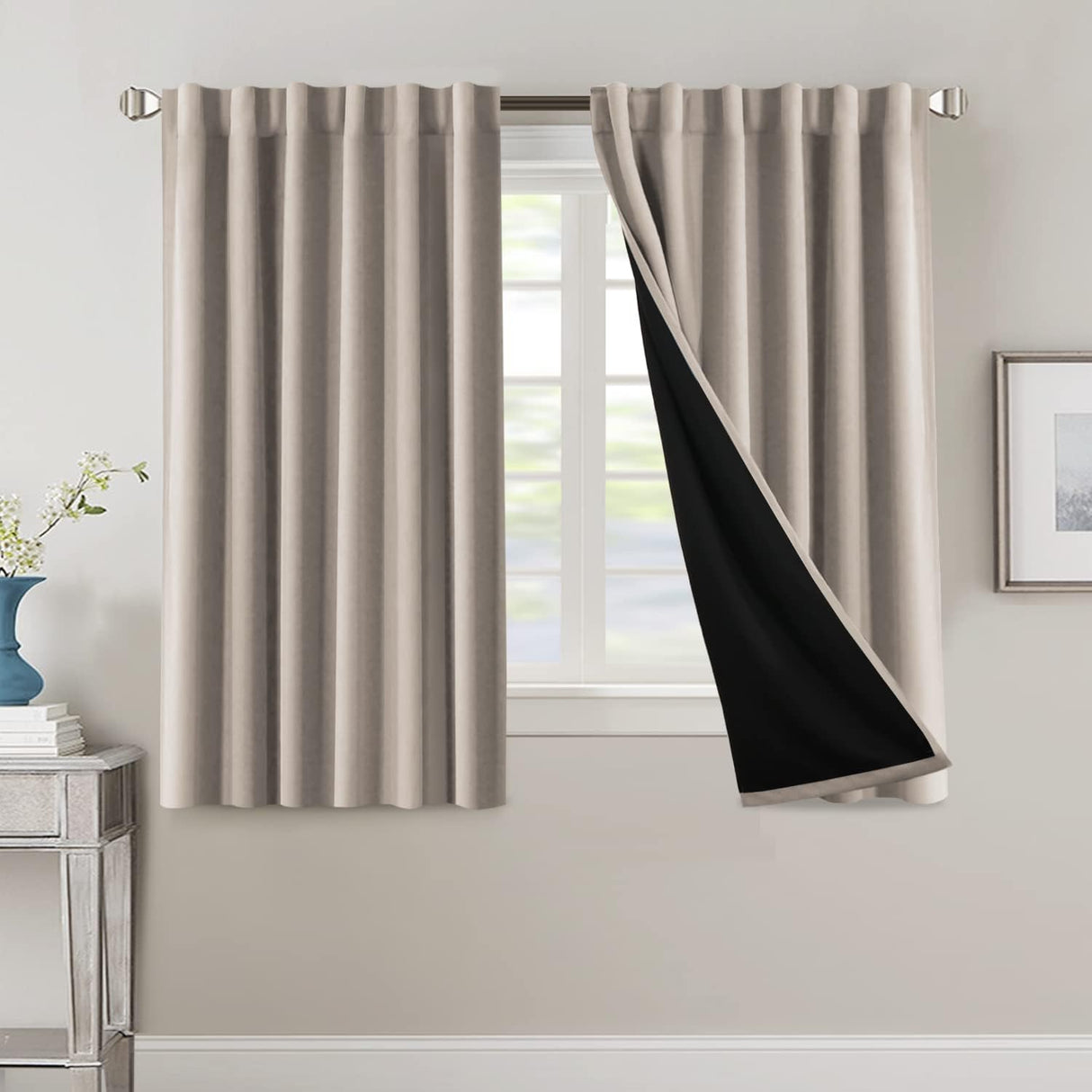 H.VERSAILTEX 100% Blackout Curtains for Bedroom with Black Liner Full Room Darkening Back Tab Rod Pocket 2 Panels