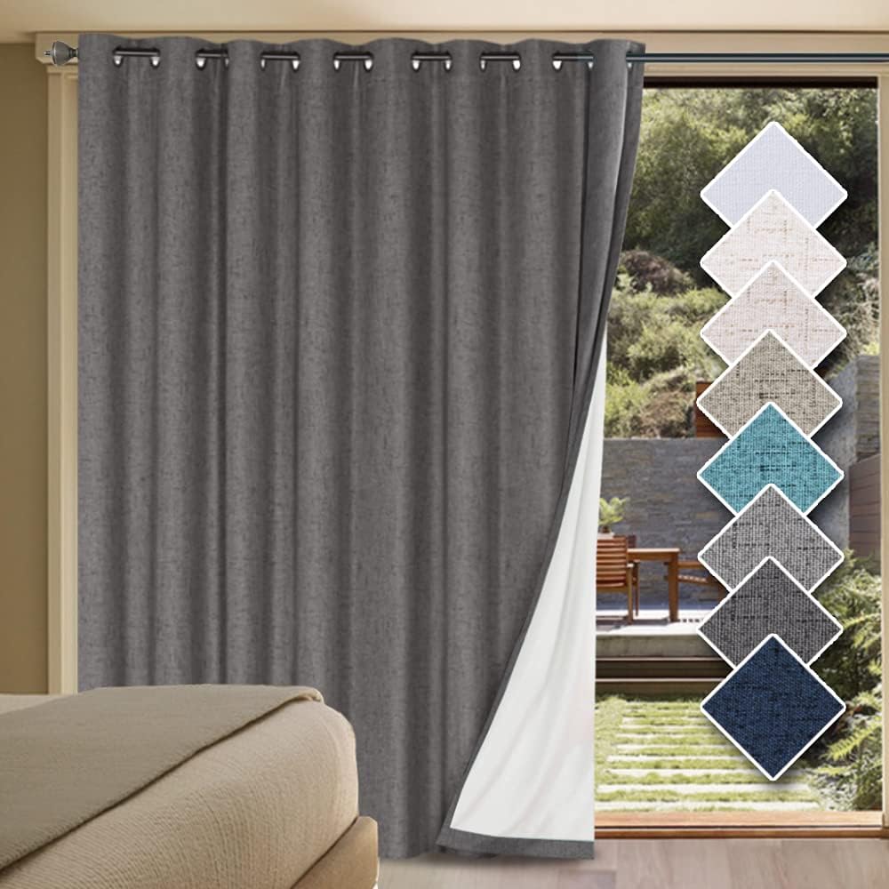 Durable Thick Textured Linen Look 100% Blackout Patio Door Grommet Curtain One Panel
