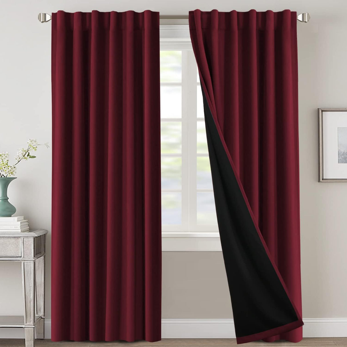 H.VERSAILTEX 100% Blackout Curtains for Bedroom with Black Liner Full Room Darkening Back Tab Rod Pocket 2 Panels