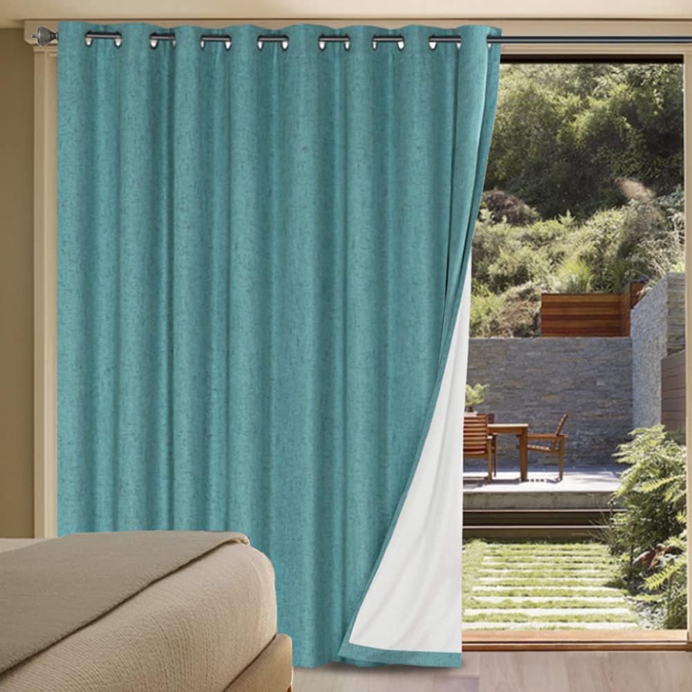 Durable Thick Textured Linen Look 100% Blackout Patio Door Grommet Curtain One Panel