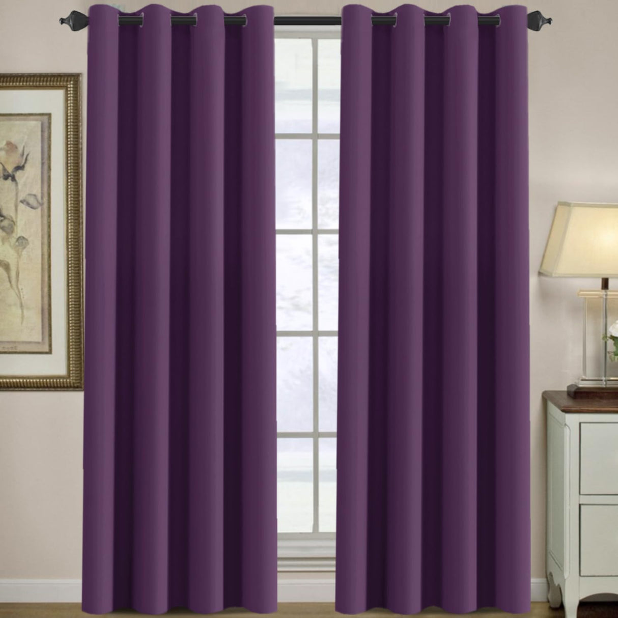 100% Blackout Thermal Insulated Grommet Solid Color Curtains