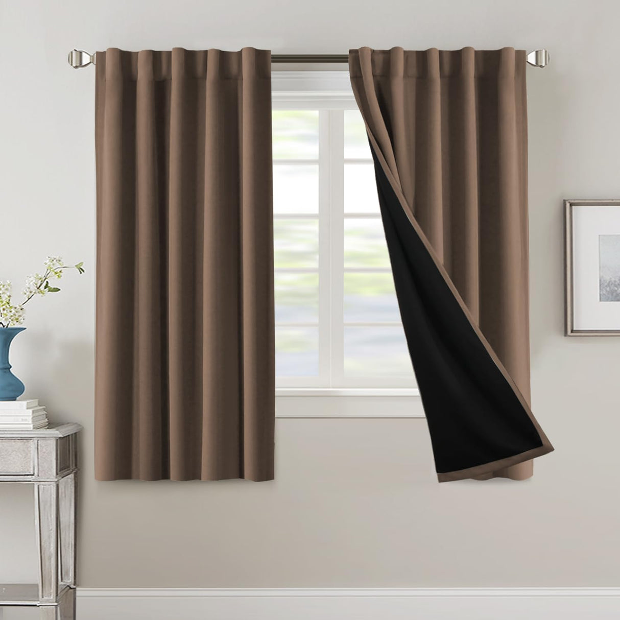 H.VERSAILTEX 100% Blackout Curtains for Bedroom with Black Liner Full Room Darkening Back Tab Rod Pocket 2 Panels