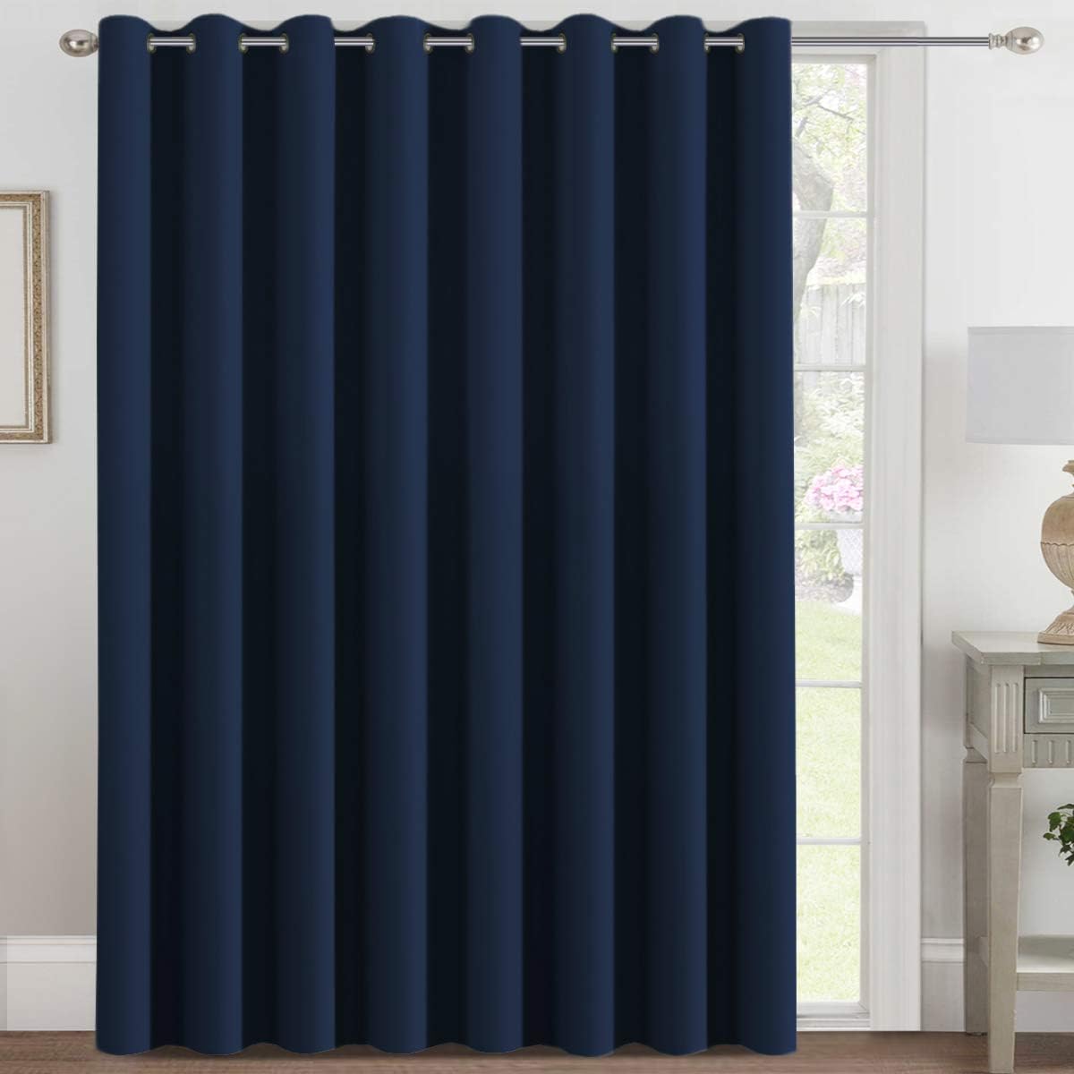 Blackout Thermal Insulated Extra Long Grommet Top Solid Color Curtains, One Panel