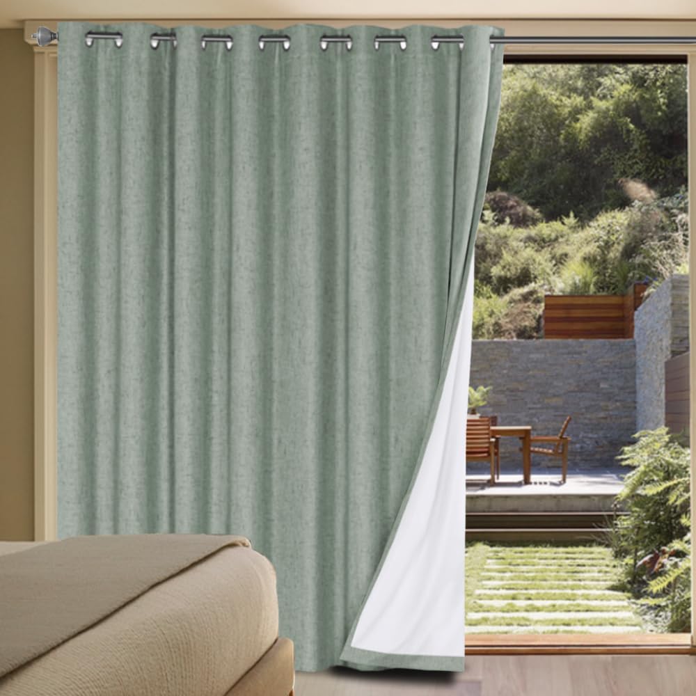 Durable Thick Textured Linen Look 100% Blackout Patio Door Grommet Curtain One Panel