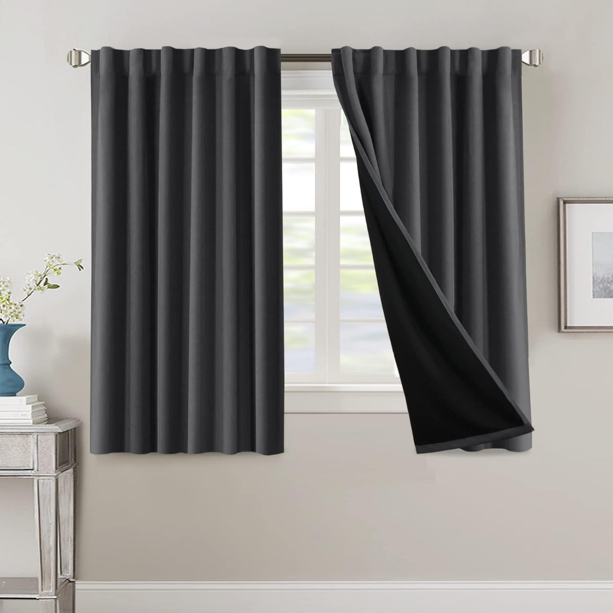 H.VERSAILTEX 100% Blackout Curtains for Bedroom with Black Liner Full Room Darkening Back Tab Rod Pocket 2 Panels