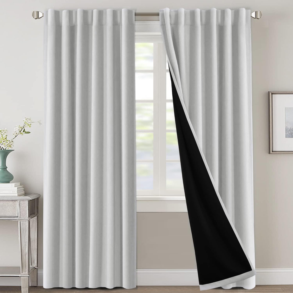 H.VERSAILTEX 100% Blackout Curtains for Bedroom with Black Liner Full Room Darkening Back Tab Rod Pocket 2 Panels