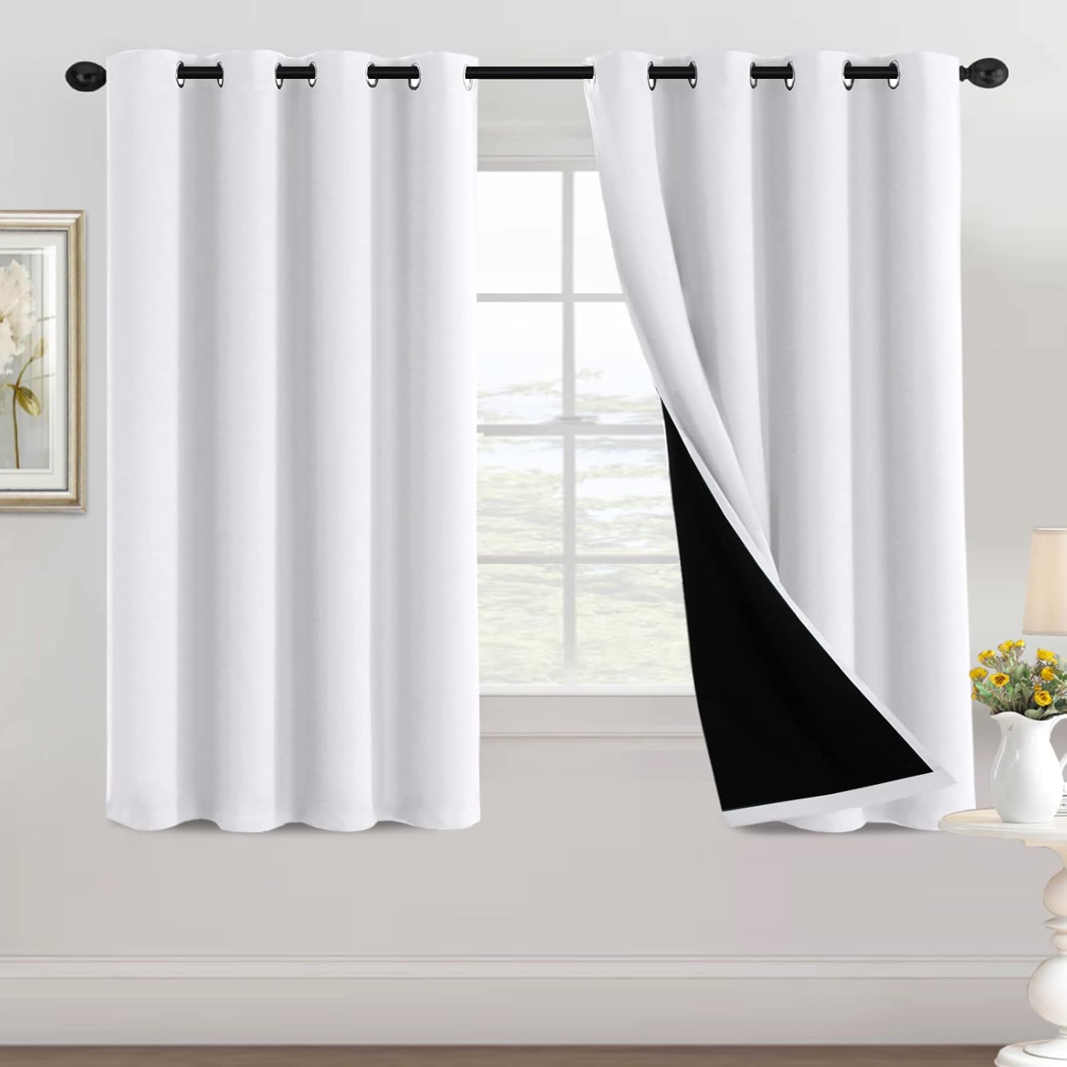 100% Blackout Black Liners Grommet Solid Color Curtains