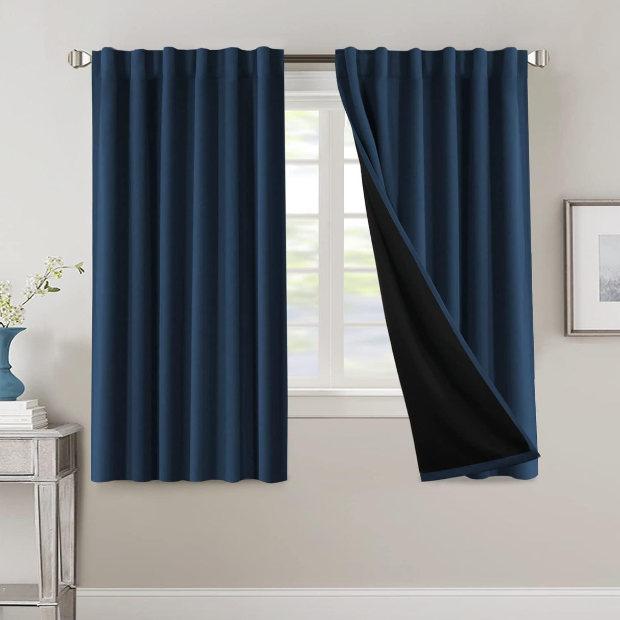 H.VERSAILTEX 100% Blackout Curtains for Bedroom with Black Liner Full Room Darkening Back Tab Rod Pocket 2 Panels