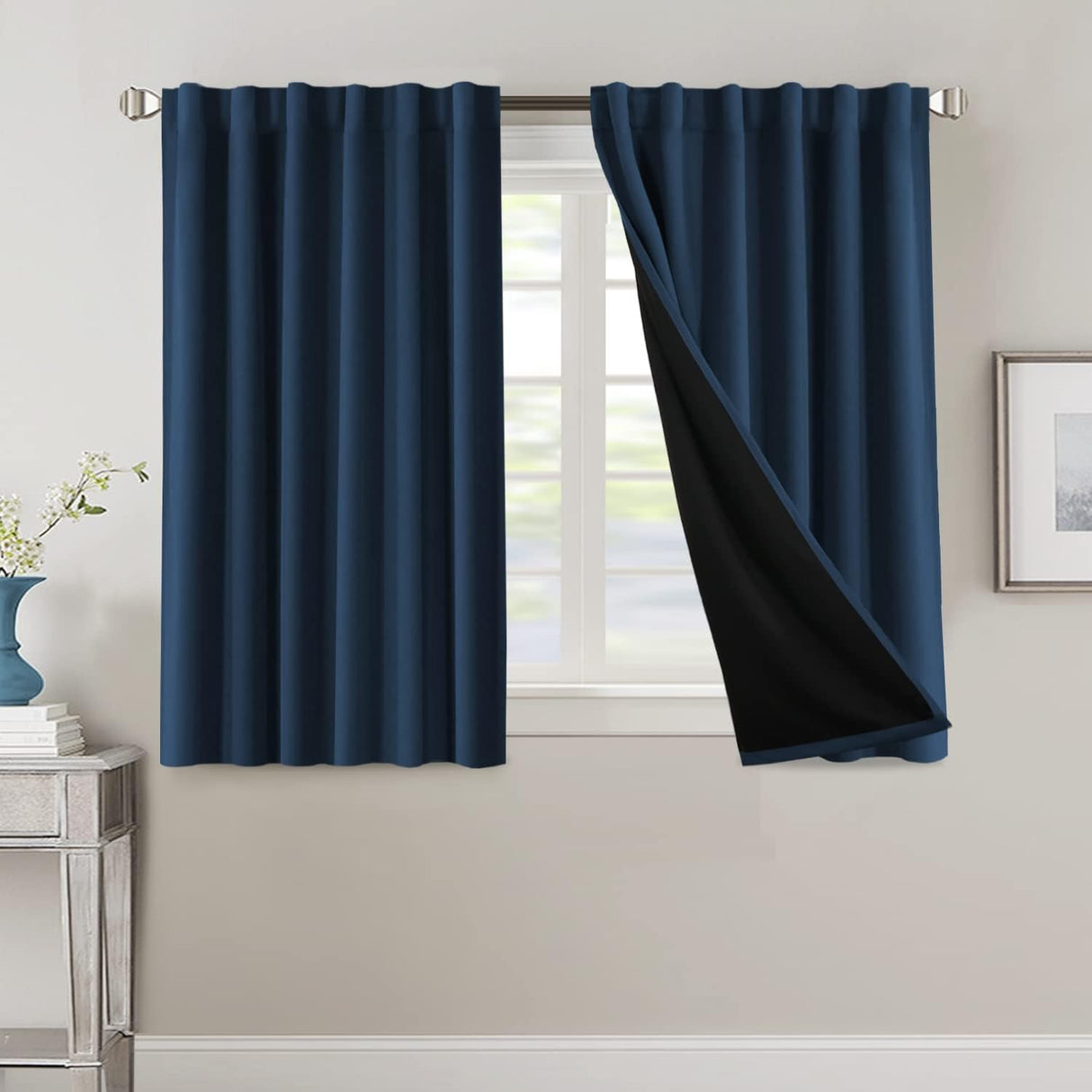 H.VERSAILTEX 100% Blackout Curtains for Bedroom with Black Liner Full Room Darkening Back Tab Rod Pocket 2 Panels