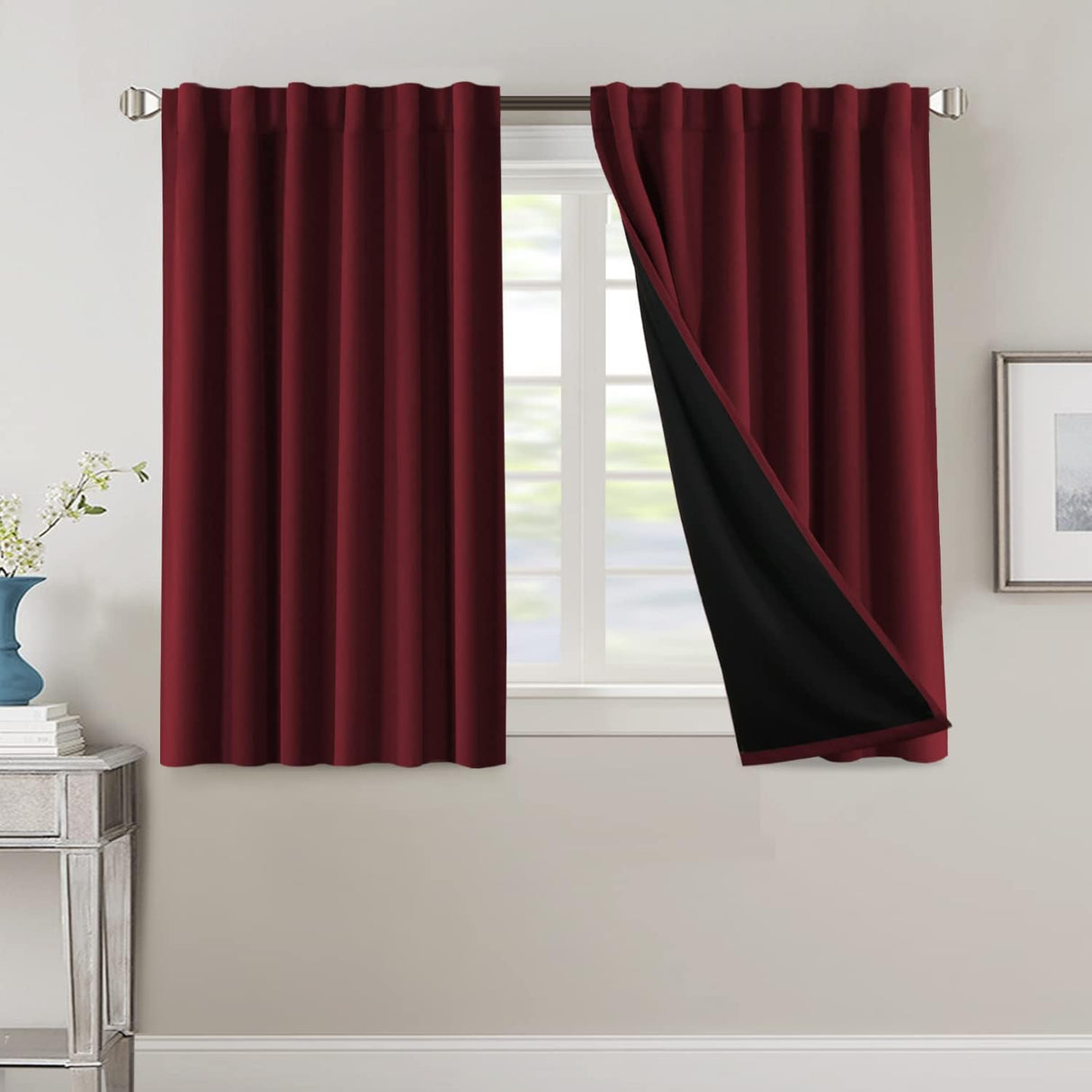 H.VERSAILTEX 100% Blackout Curtains for Bedroom with Black Liner Full Room Darkening Back Tab Rod Pocket 2 Panels