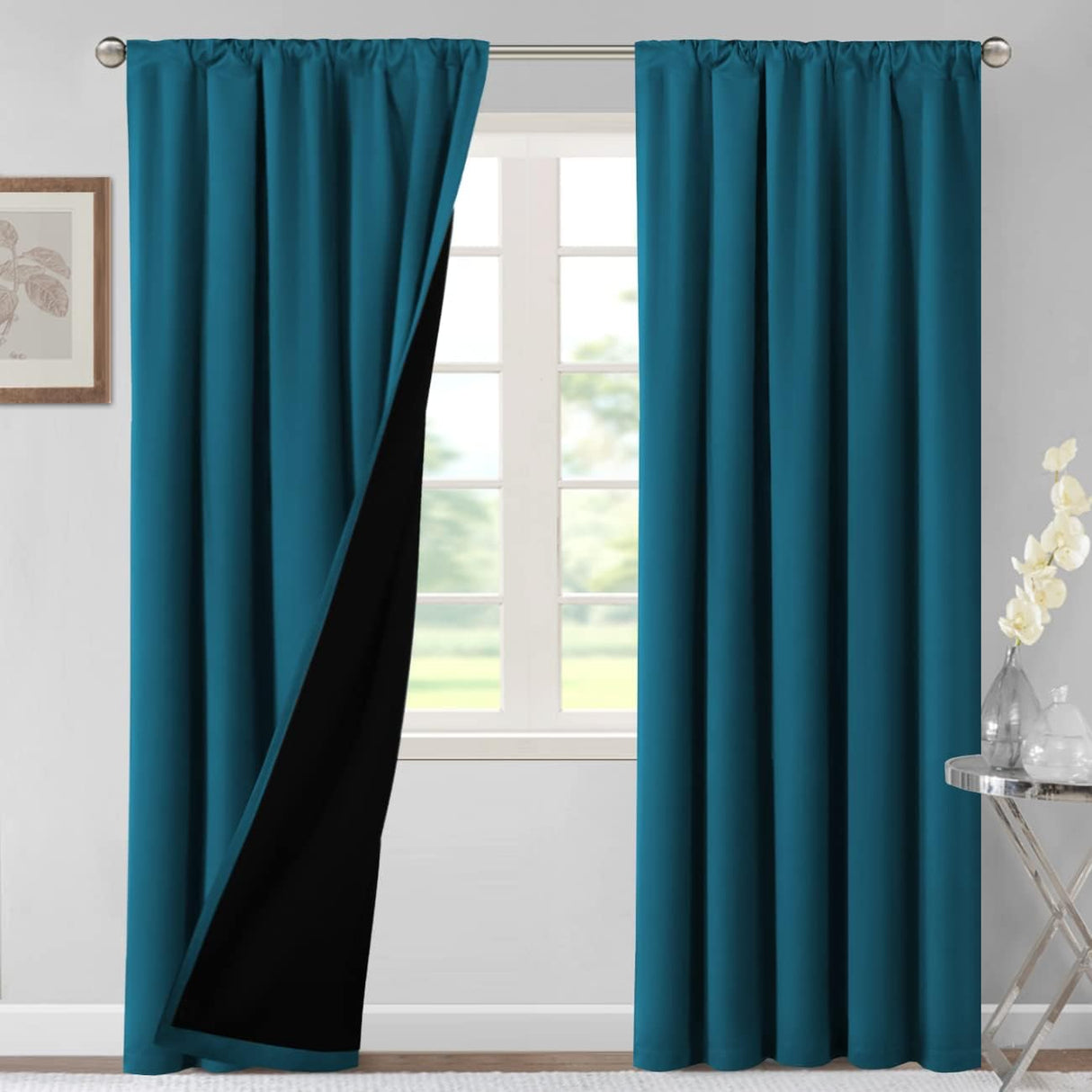 H.VERSAILTEX 100% Blackout Short Curtains for Bedroom Kitchen Privacy Energy Saving Curtain Tiers Set of 2
