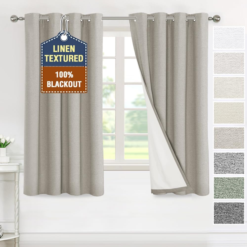 H.VERSAILTEX Linen 100% Blackout Drapes Full Coverage Heat Blocking Curtains for Bedroom