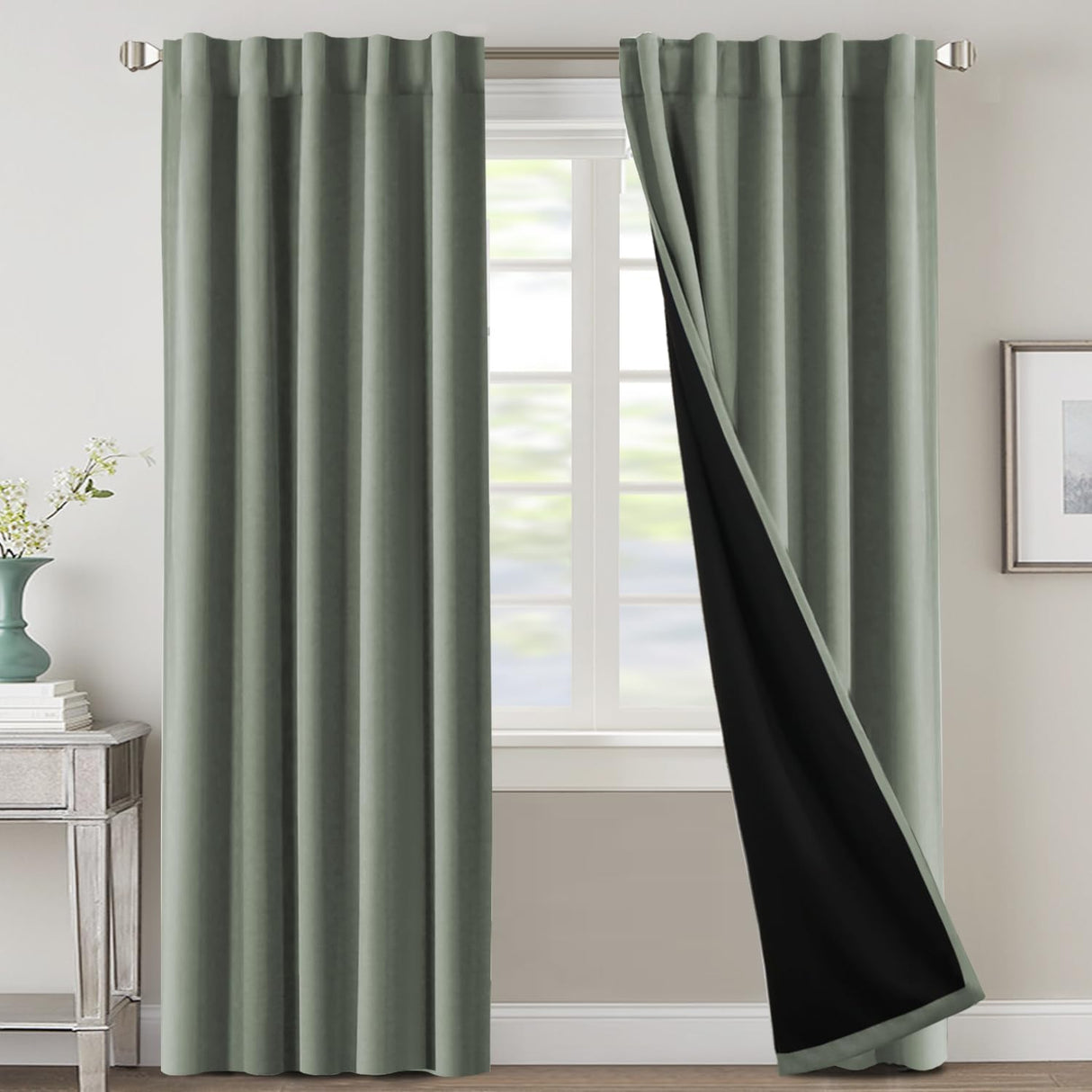 H.VERSAILTEX 100% Blackout Curtains for Bedroom with Black Liner Full Room Darkening Back Tab Rod Pocket 2 Panels