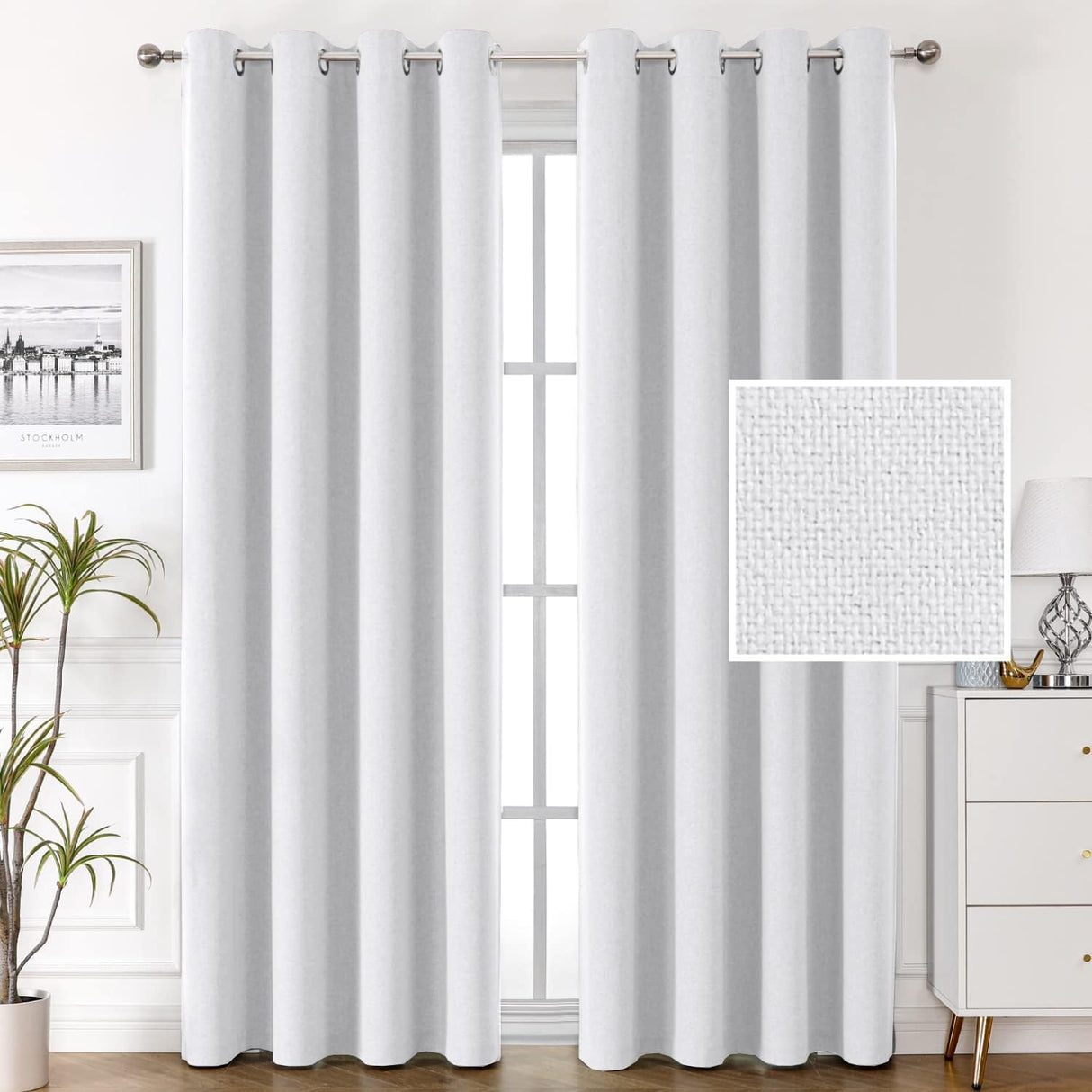 H.VERSAILTEX 100% Blackout Linen Curtains Thermal Insulated Textured Burlap Grommet Window Drapes 2 Panels