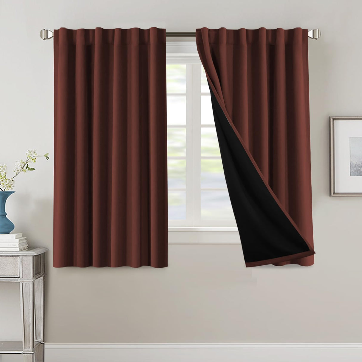 H.VERSAILTEX 100% Blackout Curtains for Bedroom with Black Liner Full Room Darkening Back Tab Rod Pocket 2 Panels