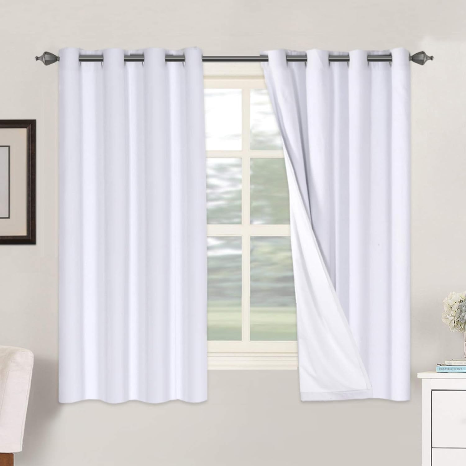 Linen Blackout Thermal Insulated  White Liner Grommet Top Curtains