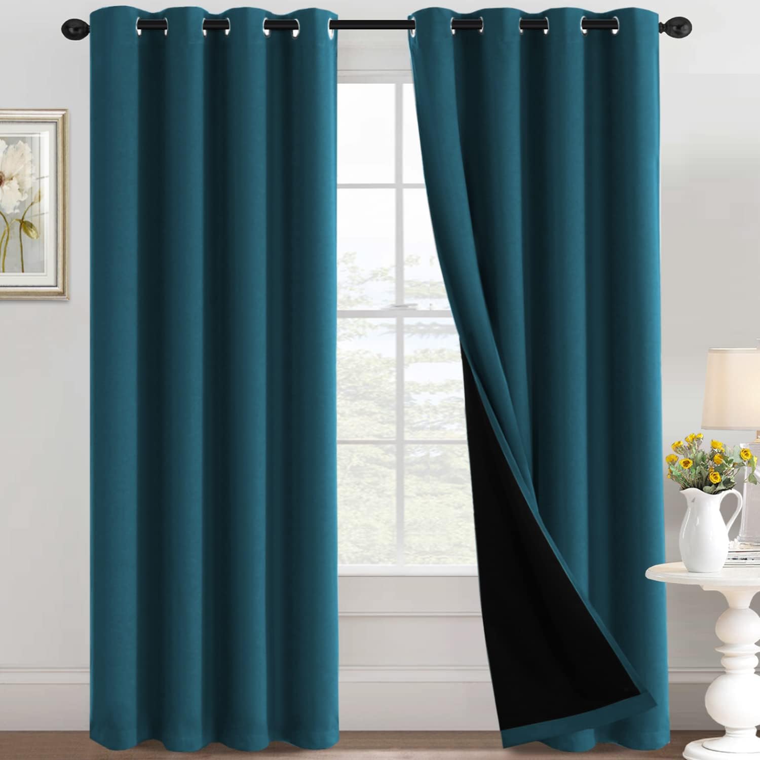 100% Blackout Black Liners Grommet Solid Color Curtains