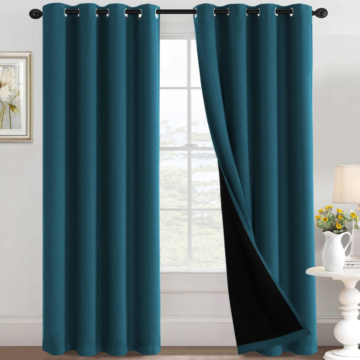100% Blackout Black Liners Grommet Solid Color Curtains