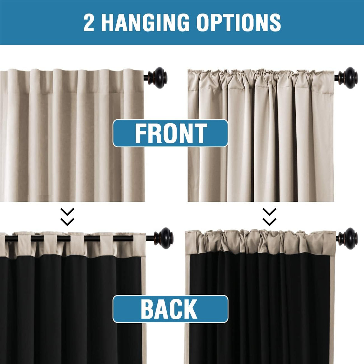 H.VERSAILTEX 100% Blackout Curtains for Bedroom with Black Liner Full Room Darkening Back Tab Rod Pocket 2 Panels