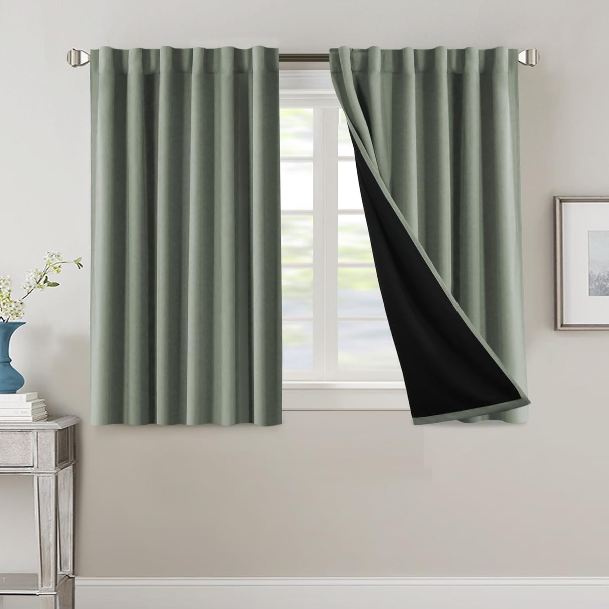 H.VERSAILTEX 100% Blackout Curtains for Bedroom with Black Liner Full Room Darkening Back Tab Rod Pocket 2 Panels
