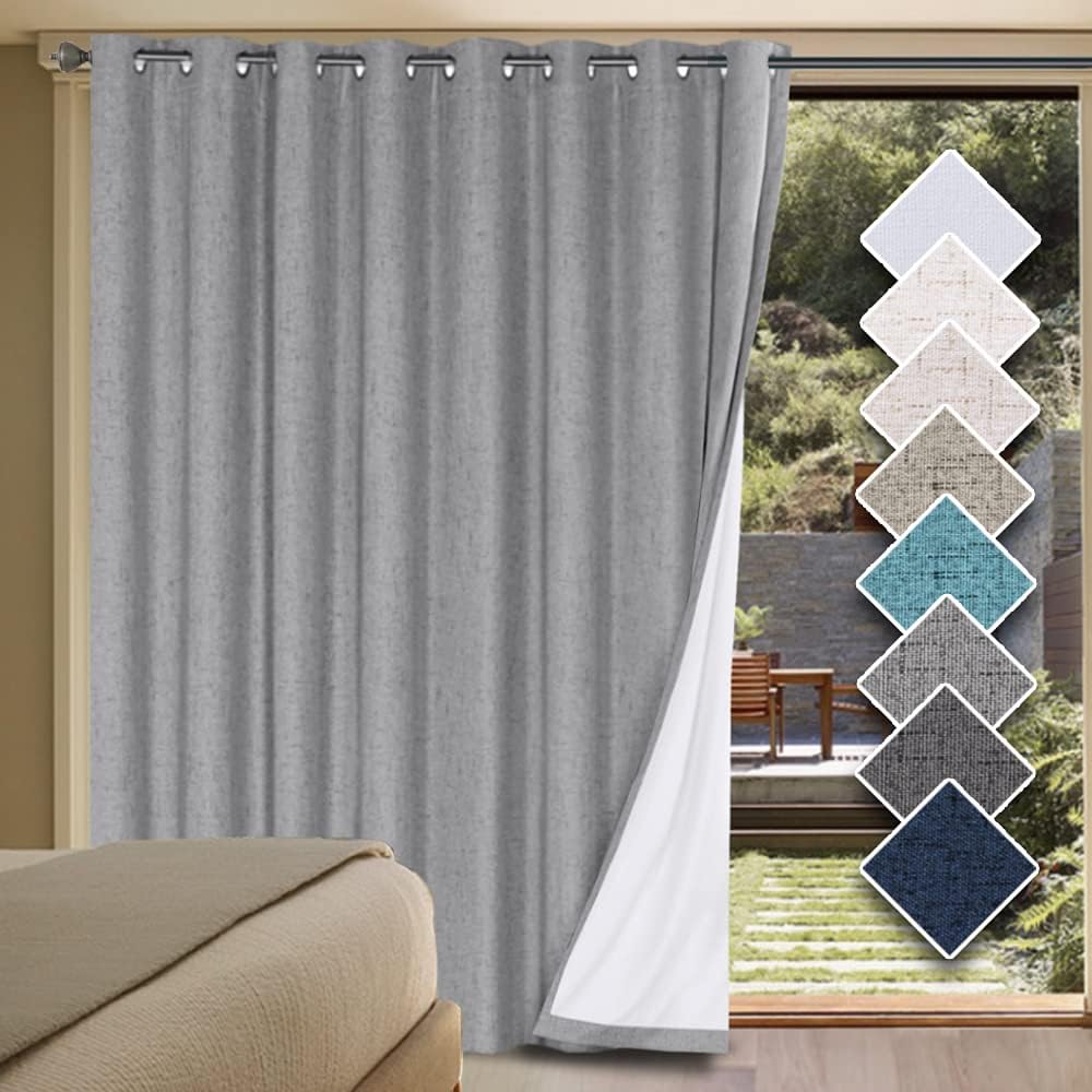 Durable Thick Textured Linen Look 100% Blackout Patio Door Grommet Curtain One Panel
