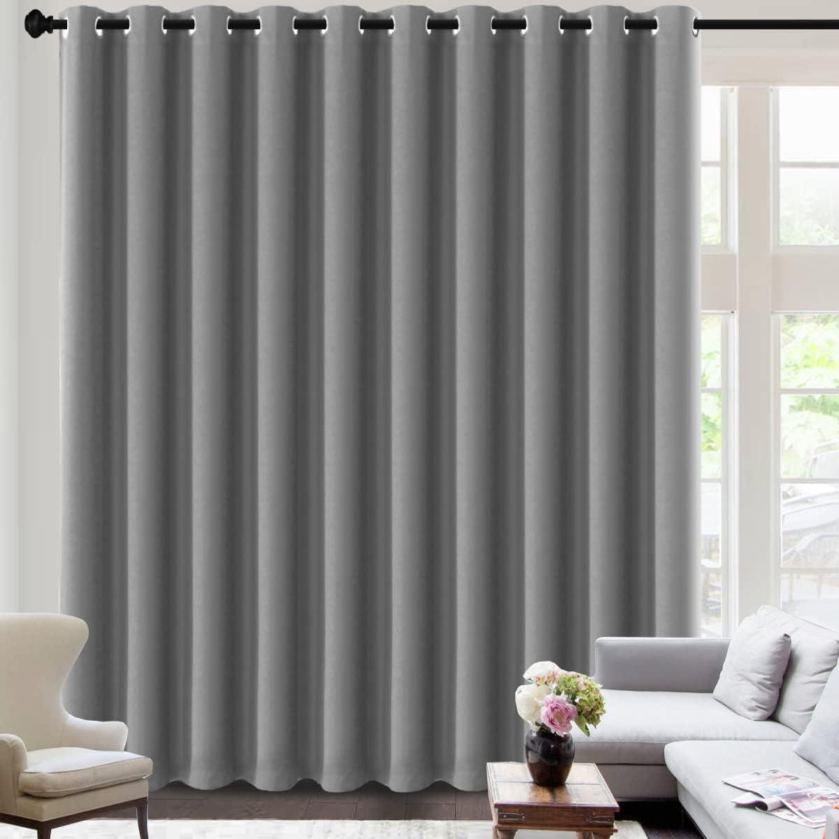 Blackout Thermal Insulated Extra Long Grommet Top Solid Color Curtains, One Panel