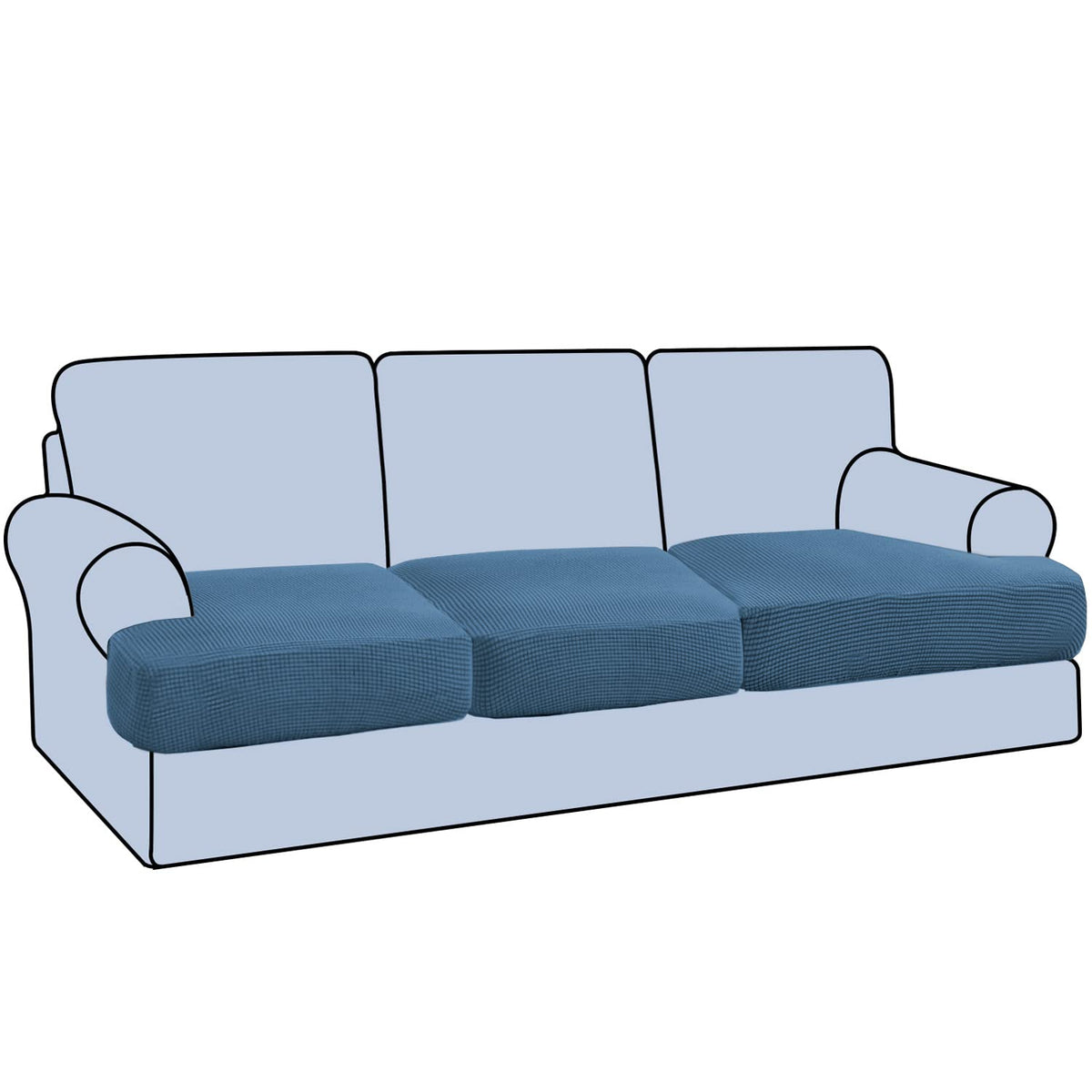 H.VERSAILTEX Stretch 2 Piece T Cushion Sofa Slipcovers Individually Sofa Cushion Covers for 2 Cushion Couch Sofa Seat Cushion Covers with Elastic Bands Featuring Thicker Jacquard Fabric, Dusty Blue