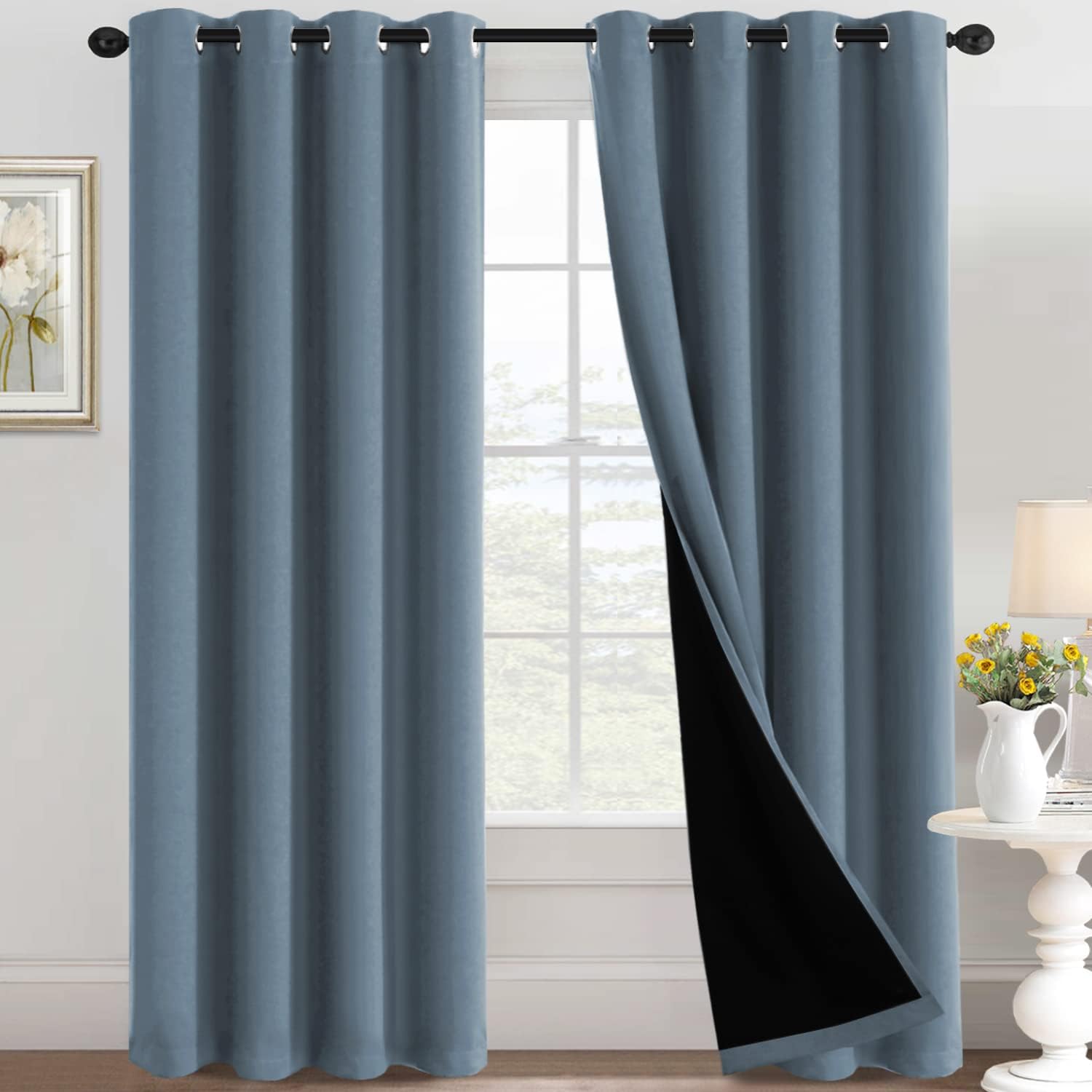 100% Blackout Black Liners Grommet Solid Color Curtains