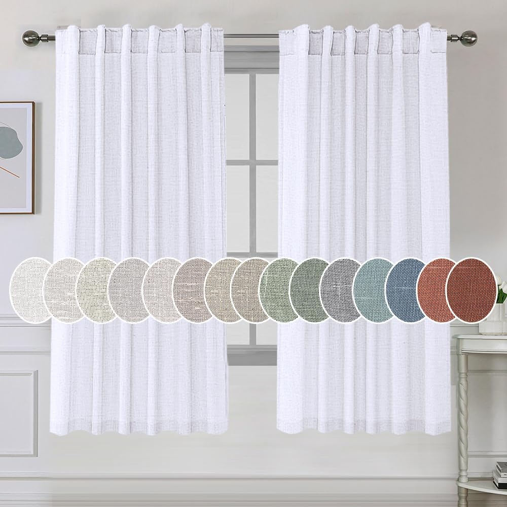 Natural Linen Tab Loop Pocket Semi Sheer Light Filtering Curtains