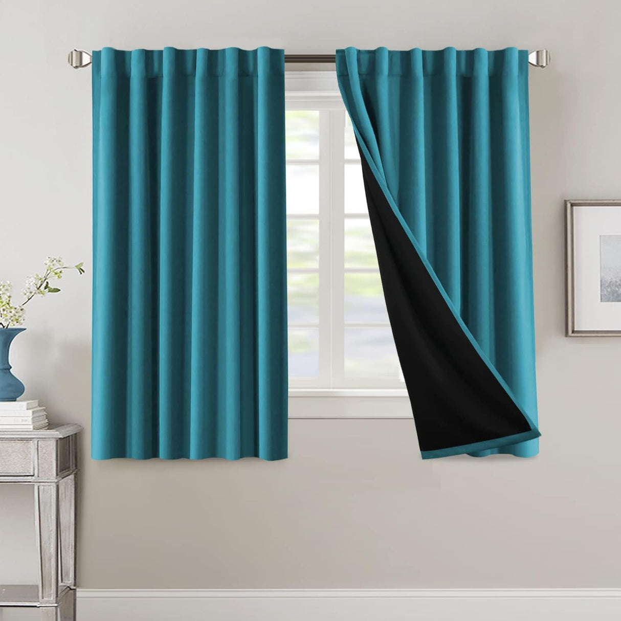 H.VERSAILTEX 100% Blackout Curtains for Bedroom with Black Liner Full Room Darkening Back Tab Rod Pocket 2 Panels