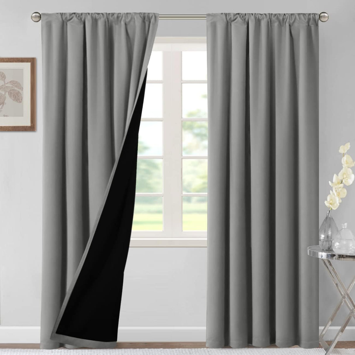 H.VERSAILTEX 100% Blackout Short Curtains for Bedroom Kitchen Privacy Energy Saving Curtain Tiers Set of 2