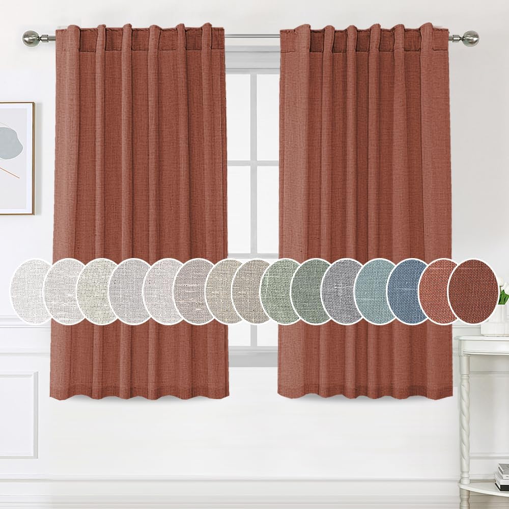 Natural Linen Tab Loop Pocket Semi Sheer Light Filtering Curtains