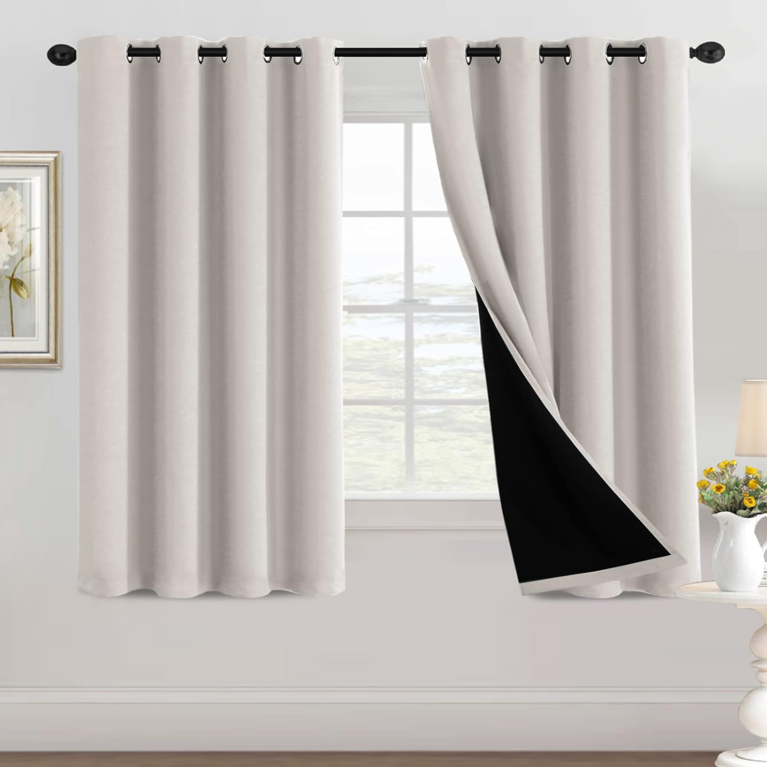 100% Blackout Black Liners Grommet Solid Color Curtains