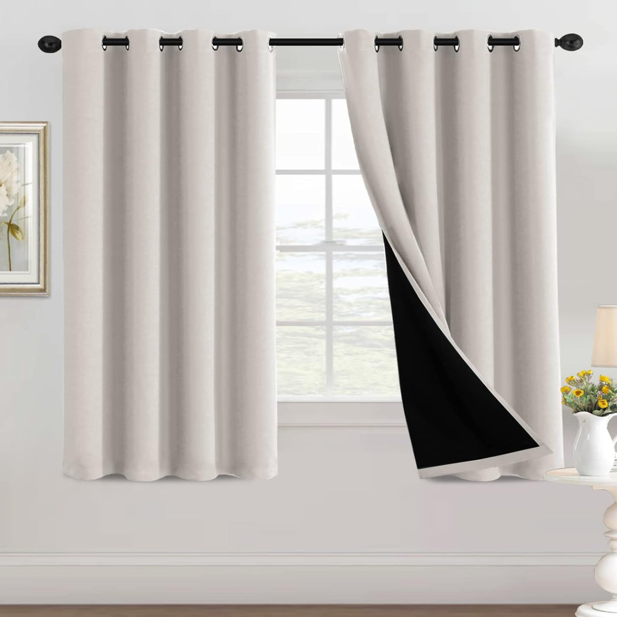 100% Blackout Black Liners Grommet Solid Color Curtains