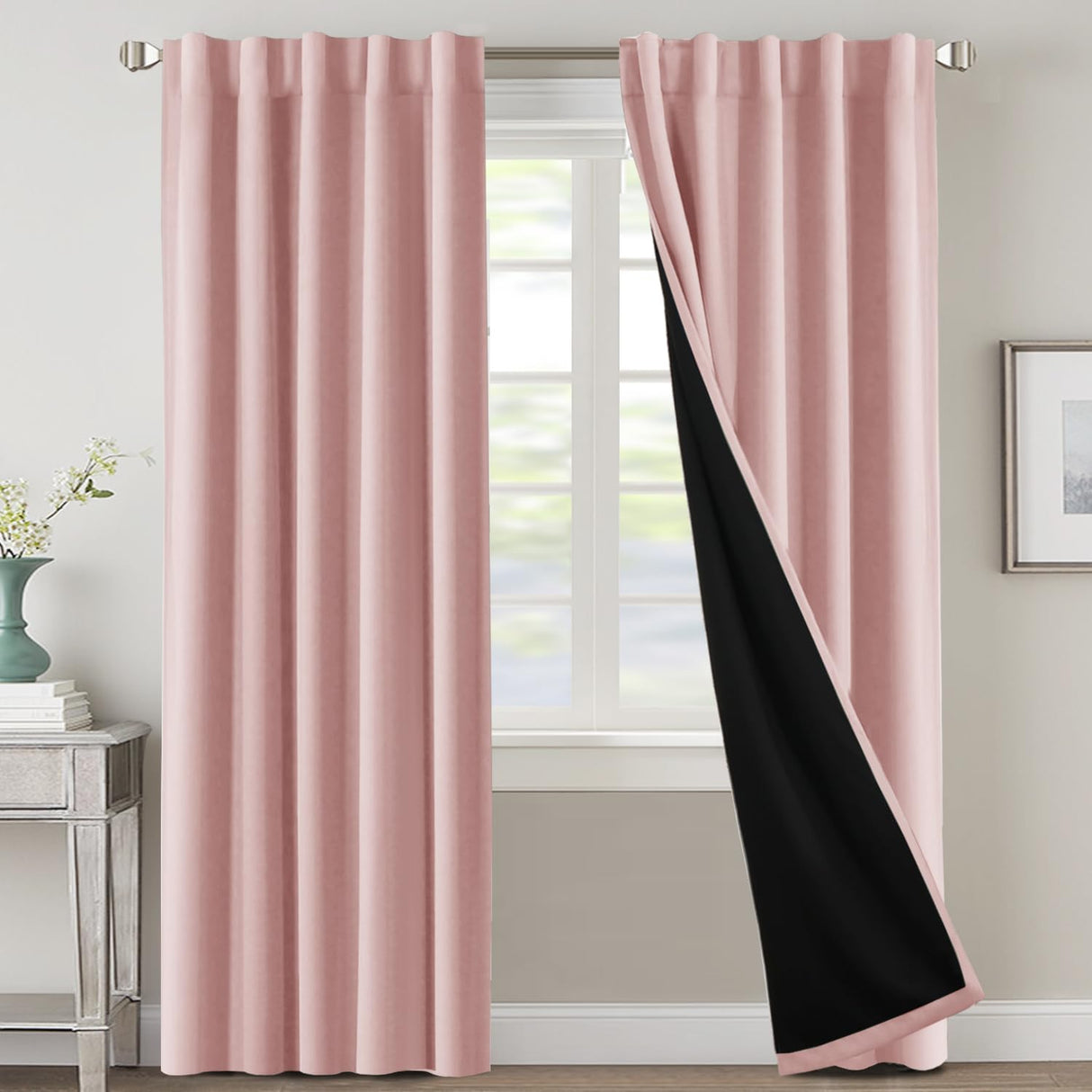 H.VERSAILTEX 100% Blackout Curtains for Bedroom with Black Liner Full Room Darkening Back Tab Rod Pocket 2 Panels